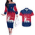 Norway Svalbard Couples Matching Off The Shoulder Long Sleeve Dress and Hawaiian Shirt with Reindeer Silhouette Forest and Norwegian Flag - Wonder Print Shop