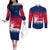 Norway Svalbard Couples Matching Off The Shoulder Long Sleeve Dress and Long Sleeve Button Shirt with Reindeer Silhouette Forest and Norwegian Flag - Wonder Print Shop