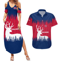 Norway Svalbard Couples Matching Summer Maxi Dress and Hawaiian Shirt with Reindeer Silhouette Forest and Norwegian Flag - Wonder Print Shop