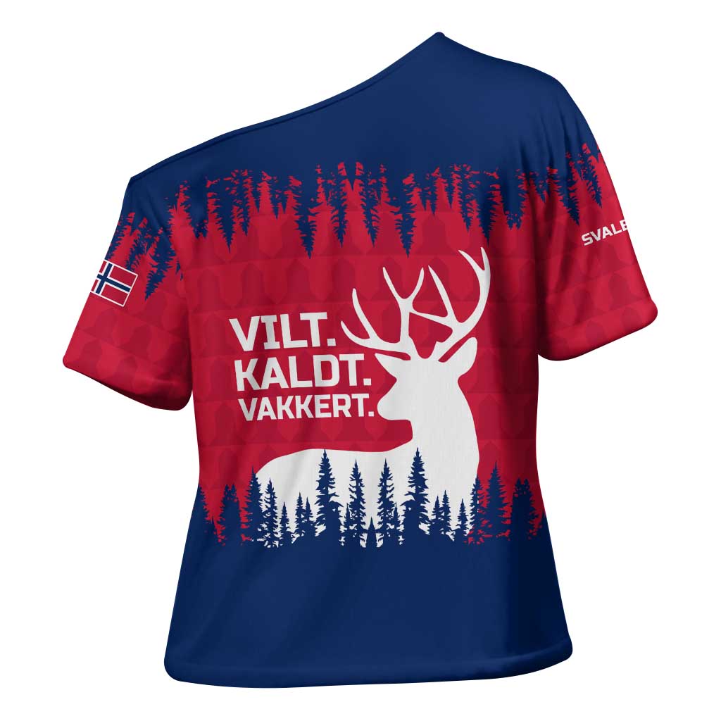 Norway Svalbard Cross Shoulder Shirt with Reindeer Silhouette Forest and Norwegian Flag - Wonder Print Shop