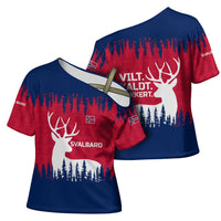 Norway Svalbard Cross Shoulder Shirt with Reindeer Silhouette Forest and Norwegian Flag - Wonder Print Shop