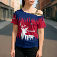 Norway Svalbard Cross Shoulder Shirt with Reindeer Silhouette Forest and Norwegian Flag - Wonder Print Shop