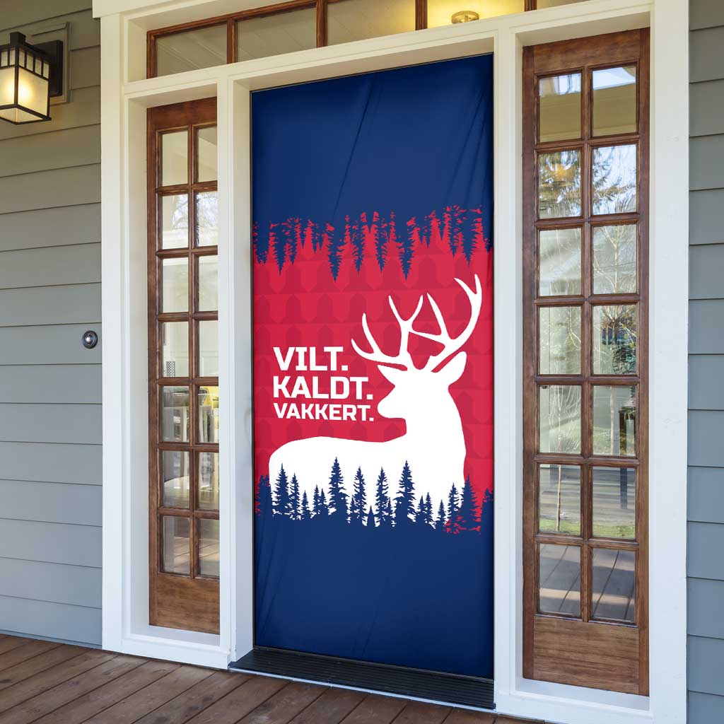 Norway Svalbard Door Cover with Reindeer Silhouette Forest and Norwegian Flag - Wonder Print Shop
