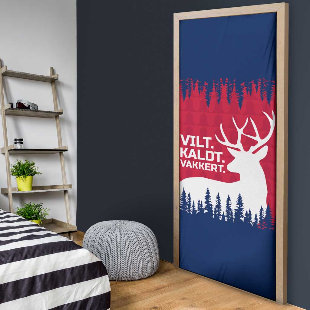 Norway Svalbard Door Cover with Reindeer Silhouette Forest and Norwegian Flag - Wonder Print Shop