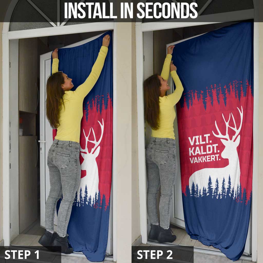 Norway Svalbard Door Cover with Reindeer Silhouette Forest and Norwegian Flag - Wonder Print Shop