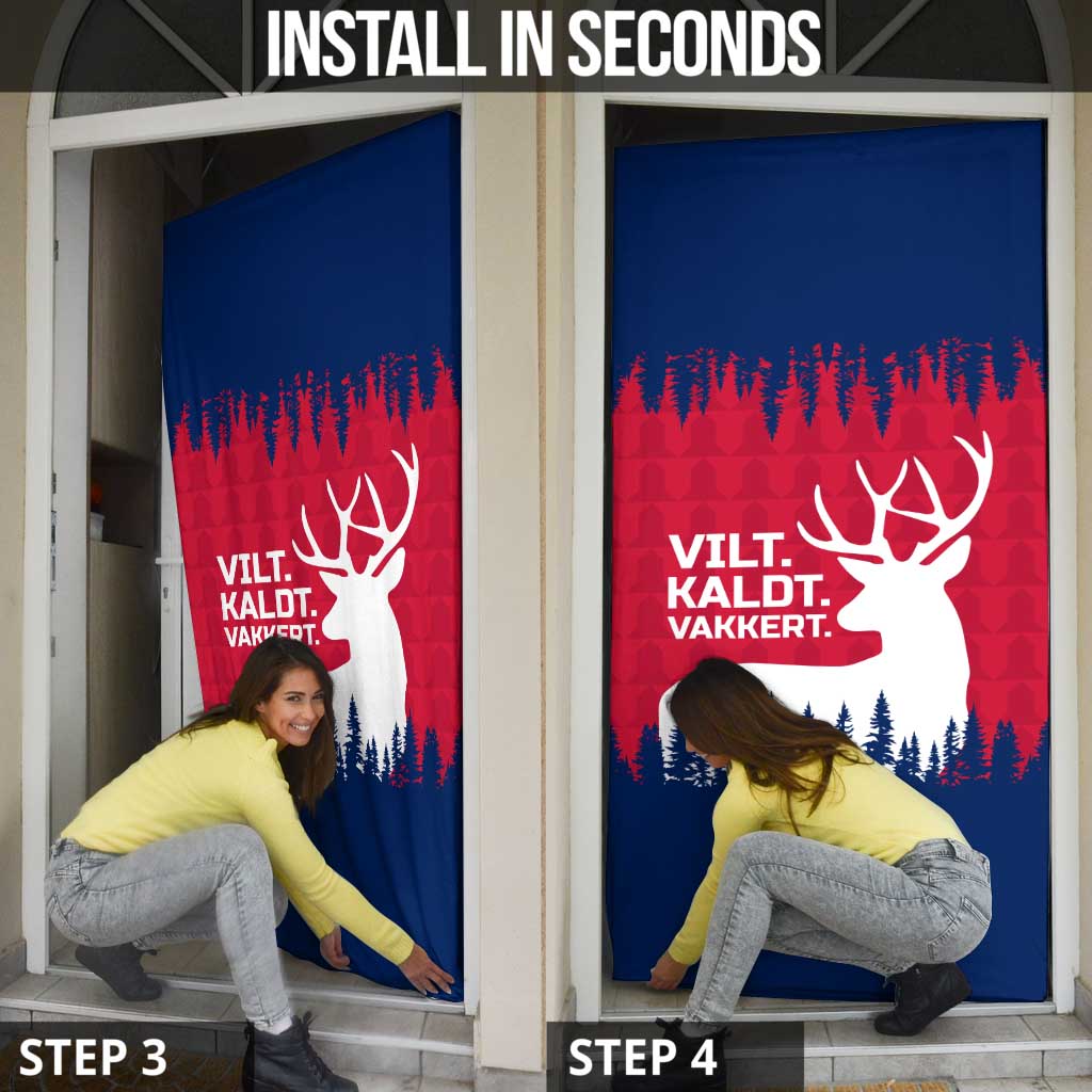 Norway Svalbard Door Cover with Reindeer Silhouette Forest and Norwegian Flag - Wonder Print Shop