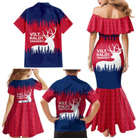 Norway Svalbard Family Matching Mermaid Dress and Hawaiian Shirt with Reindeer Silhouette Forest and Norwegian Flag - Wonder Print Shop