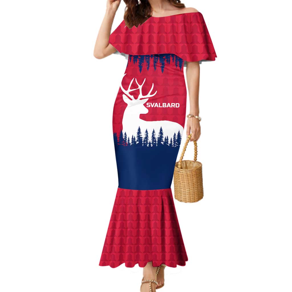 Norway Svalbard Family Matching Mermaid Dress and Hawaiian Shirt with Reindeer Silhouette Forest and Norwegian Flag - Wonder Print Shop