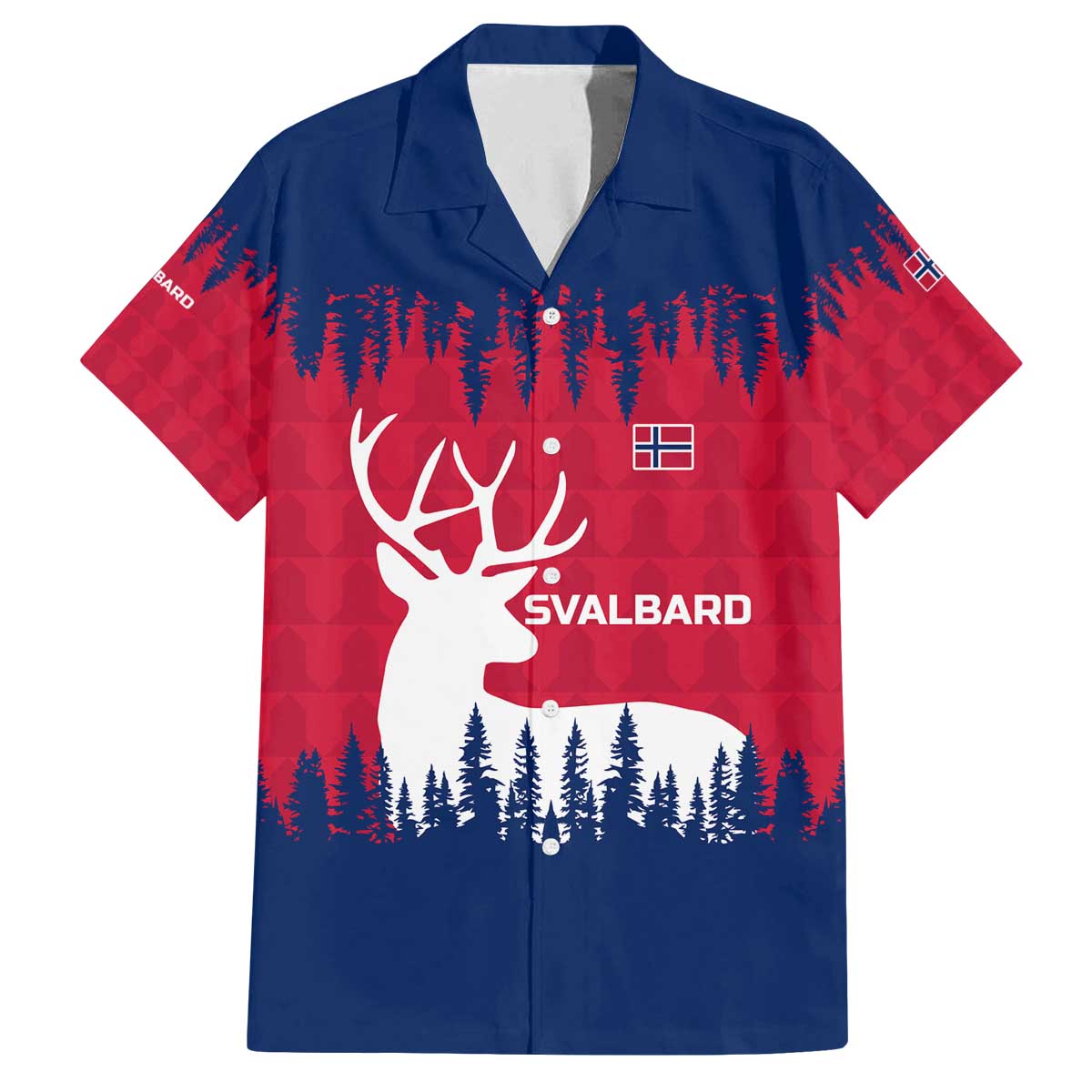 Norway Svalbard Family Matching Off The Shoulder Long Sleeve Dress and Hawaiian Shirt with Reindeer Silhouette Forest and Norwegian Flag - Wonder Print Shop