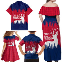 Norway Svalbard Family Matching Off Shoulder Maxi Dress and Hawaiian Shirt with Reindeer Silhouette Forest and Norwegian Flag - Wonder Print Shop