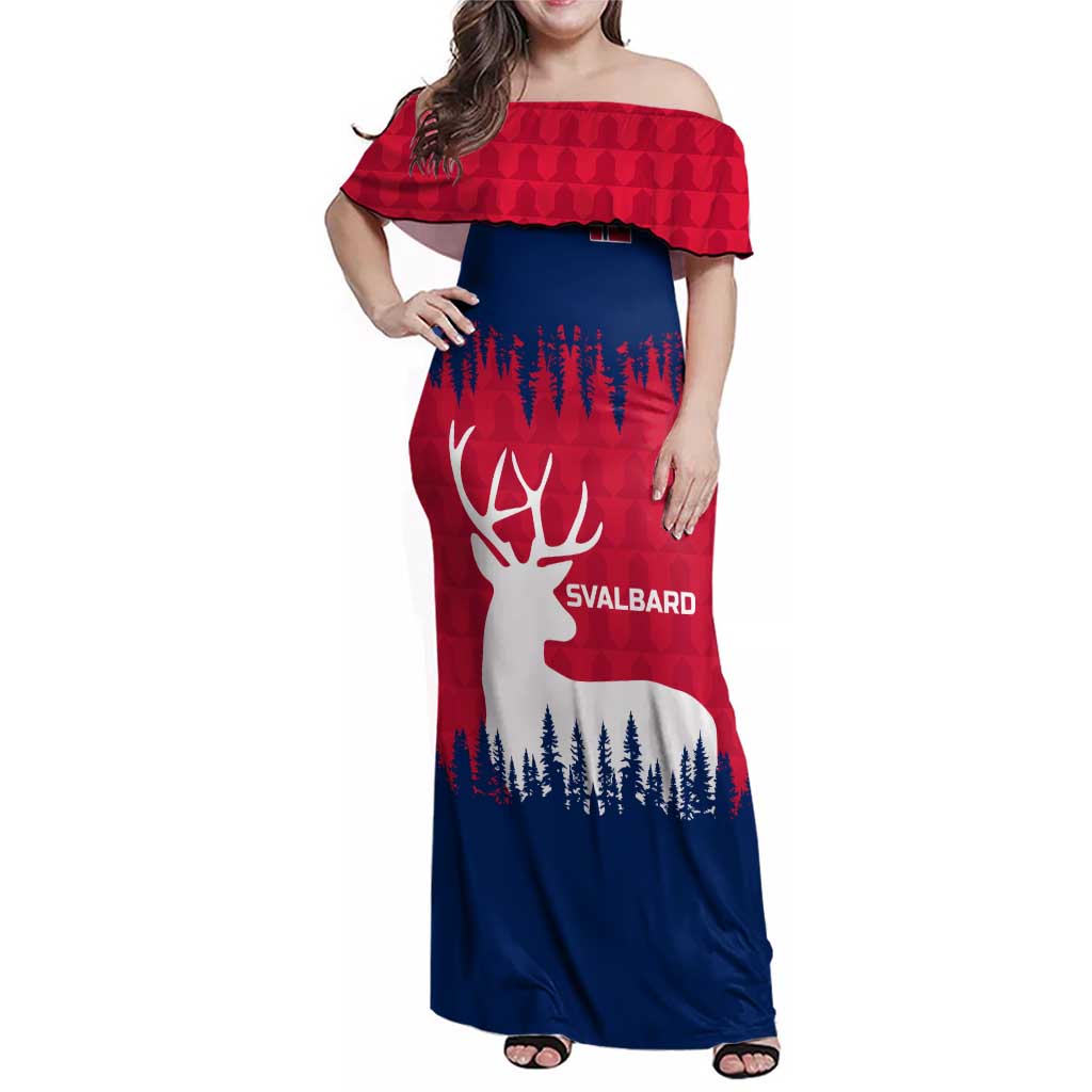 Norway Svalbard Family Matching Off Shoulder Maxi Dress and Hawaiian Shirt with Reindeer Silhouette Forest and Norwegian Flag - Wonder Print Shop