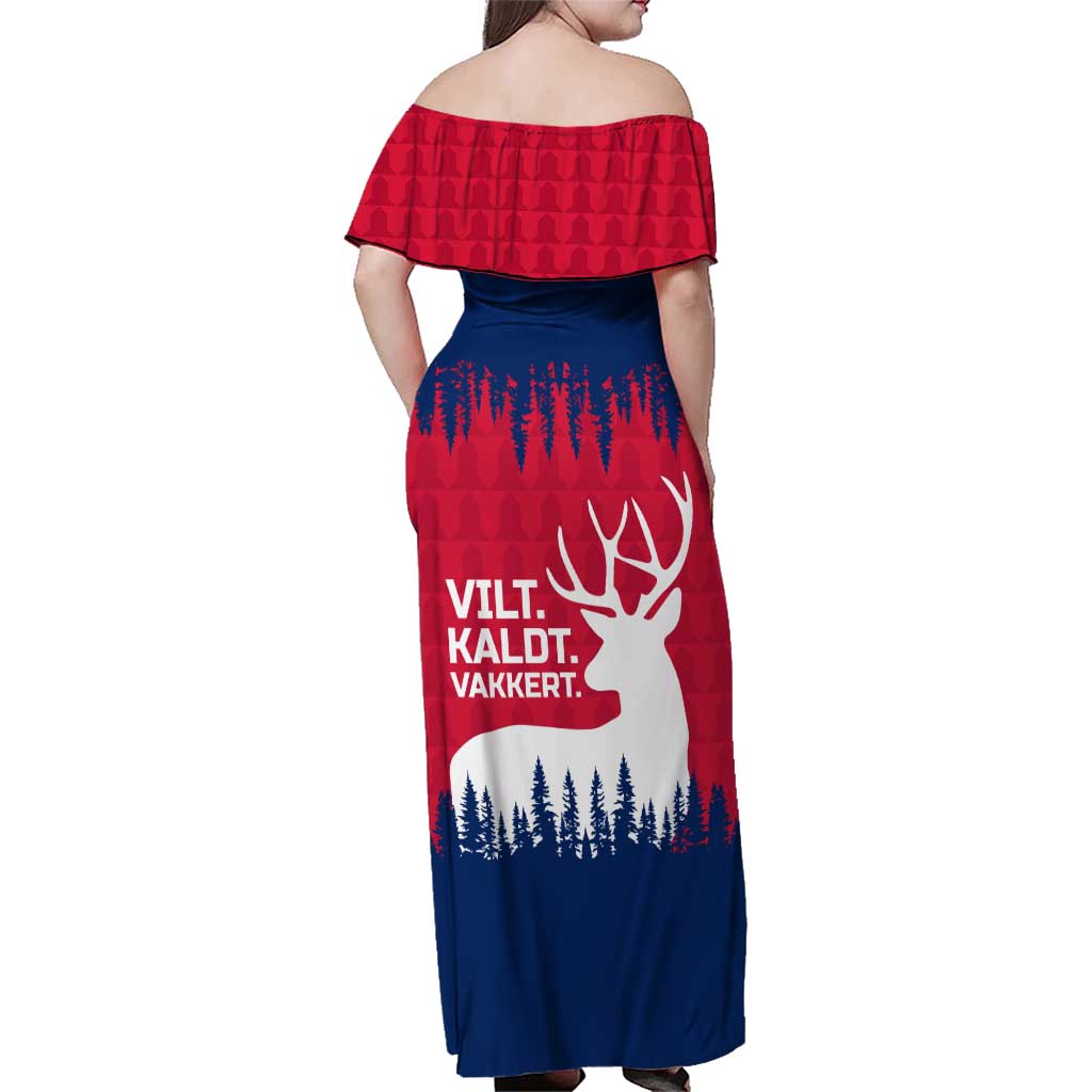 Norway Svalbard Family Matching Off Shoulder Maxi Dress and Hawaiian Shirt with Reindeer Silhouette Forest and Norwegian Flag - Wonder Print Shop