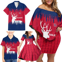Norway Svalbard Family Matching Off Shoulder Short Dress and Hawaiian Shirt with Reindeer Silhouette Forest and Norwegian Flag - Wonder Print Shop