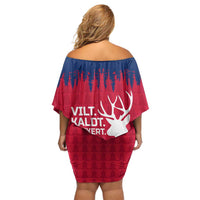 Norway Svalbard Family Matching Off Shoulder Short Dress and Hawaiian Shirt with Reindeer Silhouette Forest and Norwegian Flag - Wonder Print Shop