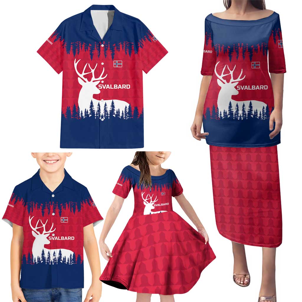 Norway Svalbard Family Matching Puletasi and Hawaiian Shirt with Reindeer Silhouette Forest and Norwegian Flag - Wonder Print Shop