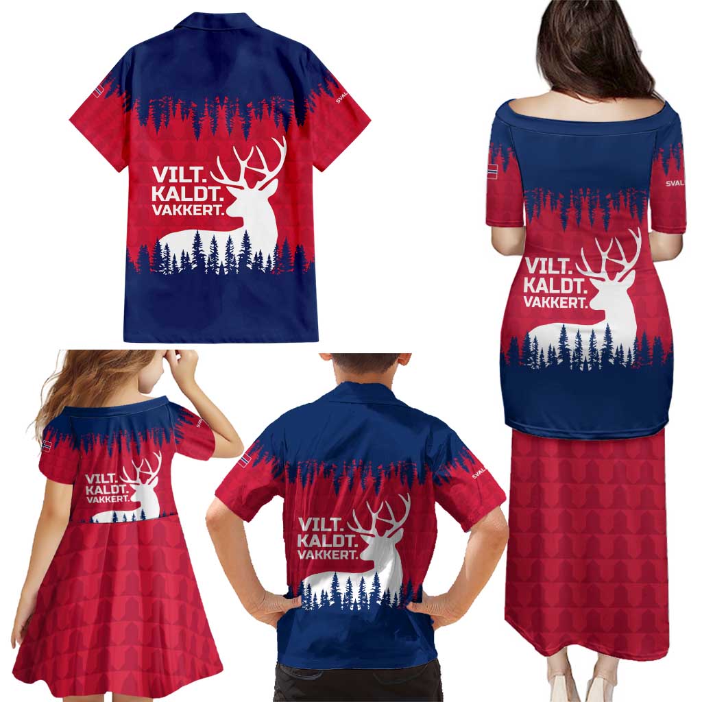 Norway Svalbard Family Matching Puletasi and Hawaiian Shirt with Reindeer Silhouette Forest and Norwegian Flag - Wonder Print Shop