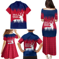Norway Svalbard Family Matching Puletasi and Hawaiian Shirt with Reindeer Silhouette Forest and Norwegian Flag - Wonder Print Shop