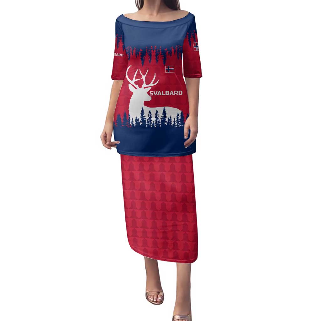Norway Svalbard Family Matching Puletasi and Hawaiian Shirt with Reindeer Silhouette Forest and Norwegian Flag - Wonder Print Shop