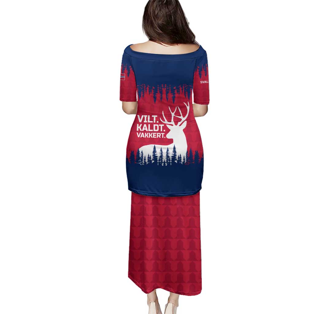 Norway Svalbard Family Matching Puletasi and Hawaiian Shirt with Reindeer Silhouette Forest and Norwegian Flag - Wonder Print Shop