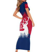 Norway Svalbard Family Matching Short Sleeve Bodycon Dress and Hawaiian Shirt with Reindeer Silhouette Forest and Norwegian Flag - Wonder Print Shop