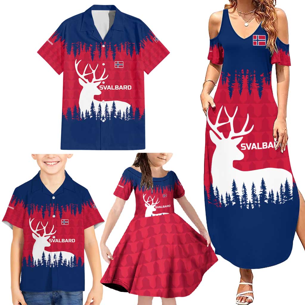 Norway Svalbard Family Matching Summer Maxi Dress and Hawaiian Shirt with Reindeer Silhouette Forest and Norwegian Flag - Wonder Print Shop