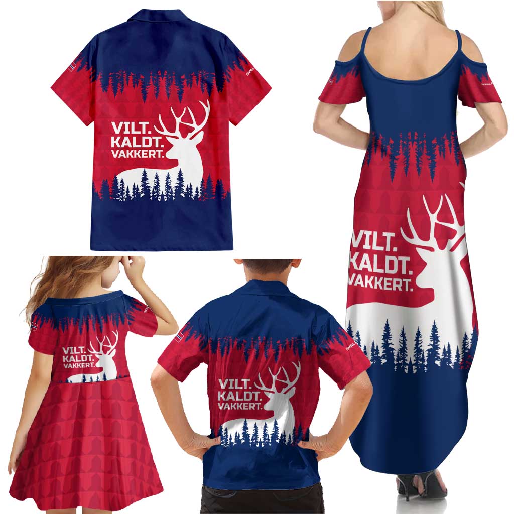 Norway Svalbard Family Matching Summer Maxi Dress and Hawaiian Shirt with Reindeer Silhouette Forest and Norwegian Flag - Wonder Print Shop