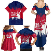 Norway Svalbard Family Matching Summer Maxi Dress and Hawaiian Shirt with Reindeer Silhouette Forest and Norwegian Flag - Wonder Print Shop