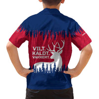 Norway Svalbard Family Matching Tank Maxi Dress and Hawaiian Shirt with Reindeer Silhouette Forest and Norwegian Flag - Wonder Print Shop