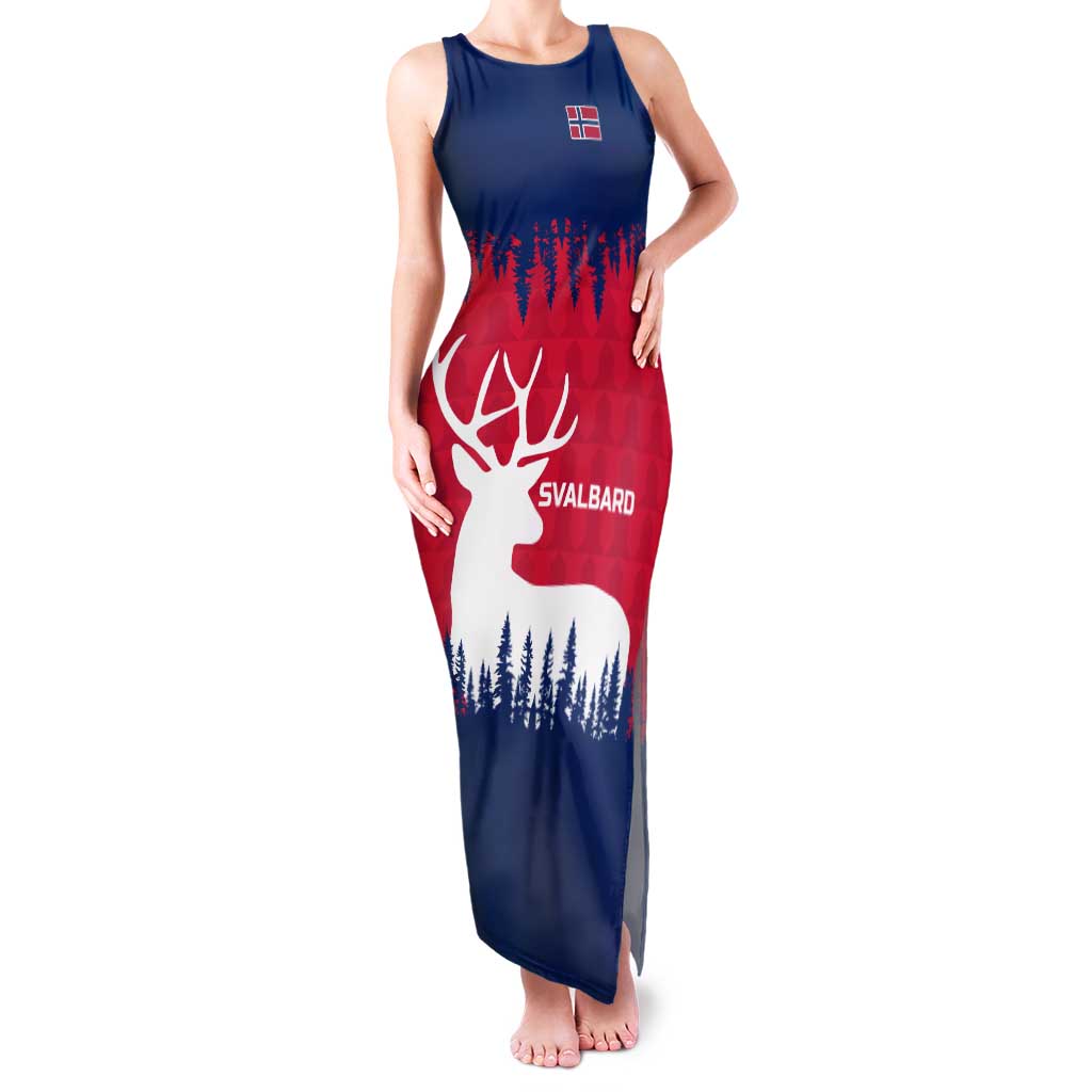 Norway Svalbard Family Matching Tank Maxi Dress and Hawaiian Shirt with Reindeer Silhouette Forest and Norwegian Flag - Wonder Print Shop