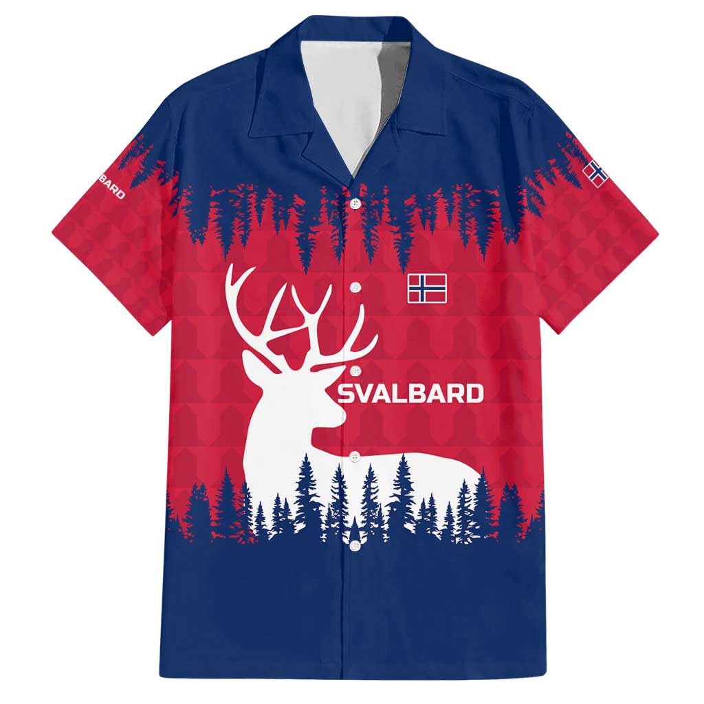 Norway Svalbard Hawaiian Shirt with Reindeer Silhouette Forest and Norwegian Flag - Wonder Print Shop