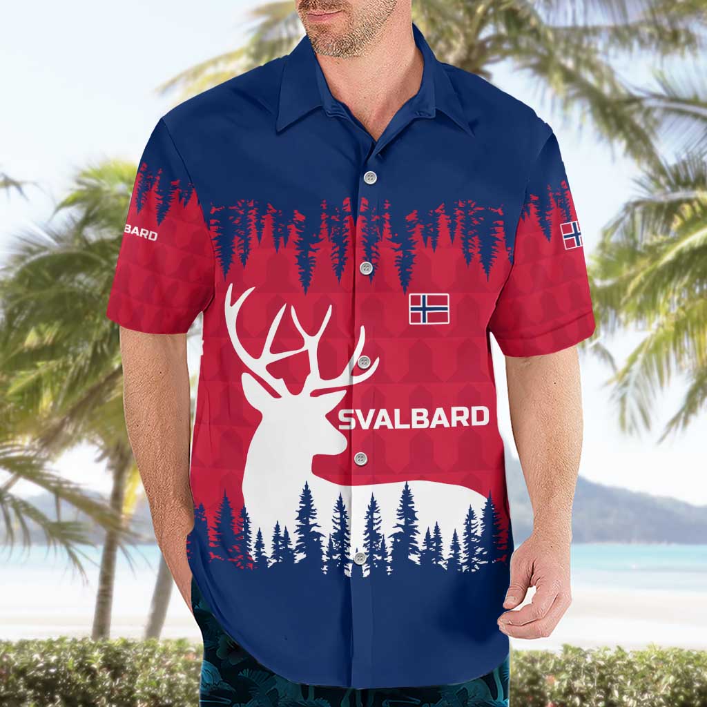 Norway Svalbard Hawaiian Shirt with Reindeer Silhouette Forest and Norwegian Flag - Wonder Print Shop