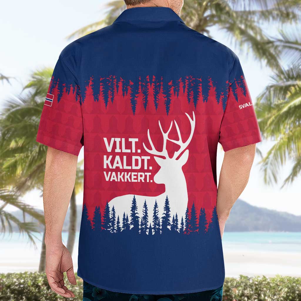 Norway Svalbard Hawaiian Shirt with Reindeer Silhouette Forest and Norwegian Flag - Wonder Print Shop