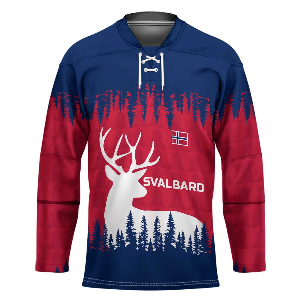 Norway Svalbard Hockey Jersey with Reindeer Silhouette Forest and Norwegian Flag - Wonder Print Shop