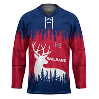 Norway Svalbard Hockey Jersey with Reindeer Silhouette Forest and Norwegian Flag - Wonder Print Shop