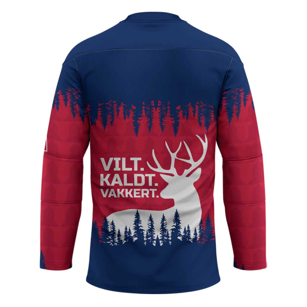 Norway Svalbard Hockey Jersey with Reindeer Silhouette Forest and Norwegian Flag - Wonder Print Shop