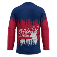 Norway Svalbard Hockey Jersey with Reindeer Silhouette Forest and Norwegian Flag - Wonder Print Shop