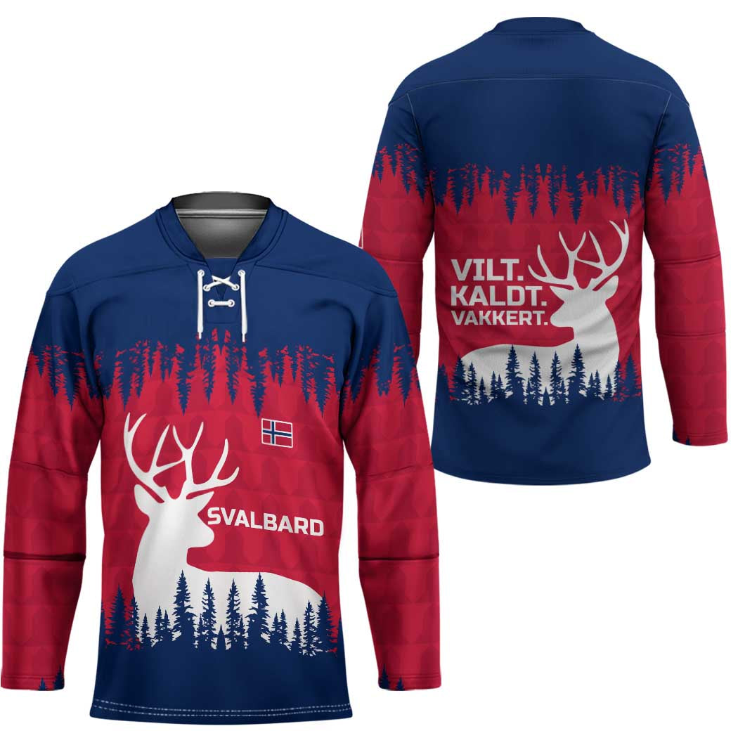 Norway Svalbard Hockey Jersey with Reindeer Silhouette Forest and Norwegian Flag - Wonder Print Shop