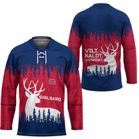 Norway Svalbard Hockey Jersey with Reindeer Silhouette Forest and Norwegian Flag - Wonder Print Shop