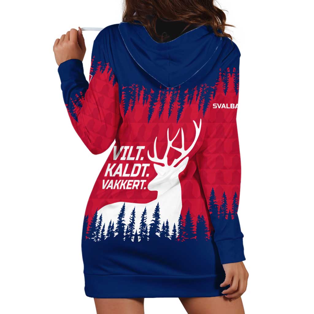 Norway Svalbard Hoodie Dress with Reindeer Silhouette Forest and Norwegian Flag - Wonder Print Shop