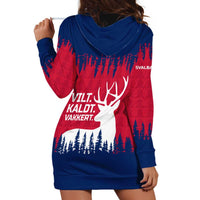 Norway Svalbard Hoodie Dress with Reindeer Silhouette Forest and Norwegian Flag - Wonder Print Shop