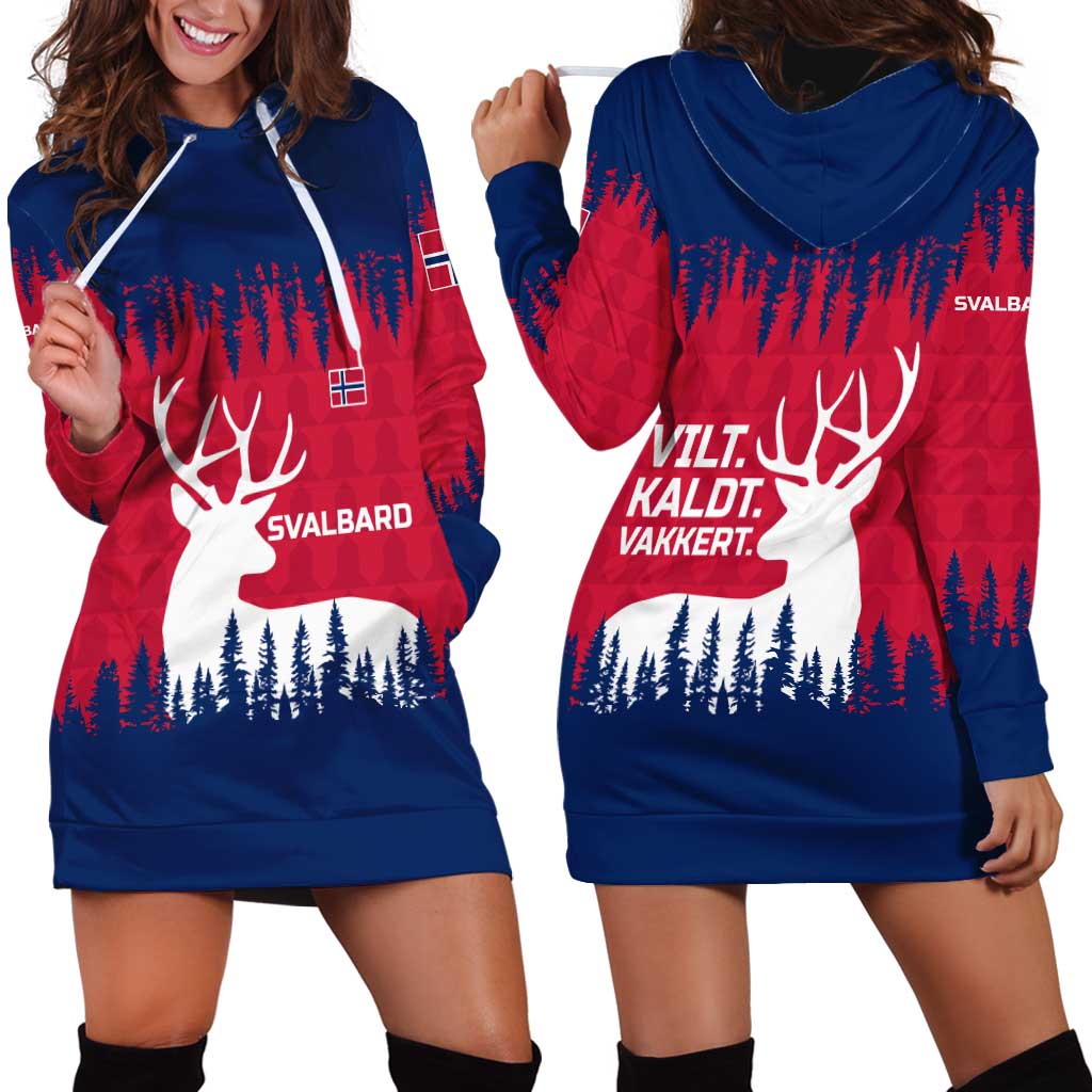 Norway Svalbard Hoodie Dress with Reindeer Silhouette Forest and Norwegian Flag - Wonder Print Shop