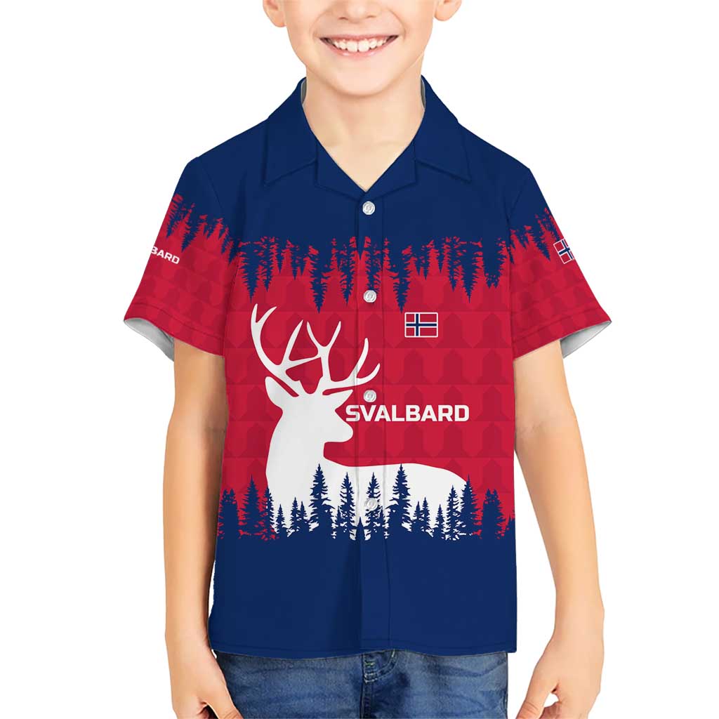 Norway Svalbard Kid Hawaiian Shirt with Reindeer Silhouette Forest and Norwegian Flag - Wonder Print Shop