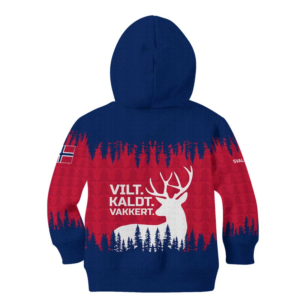Norway Svalbard Kid Hoodie with Reindeer Silhouette Forest and Norwegian Flag - Wonder Print Shop