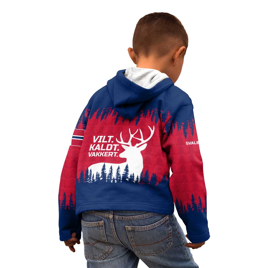 Norway Svalbard Kid Hoodie with Reindeer Silhouette Forest and Norwegian Flag - Wonder Print Shop