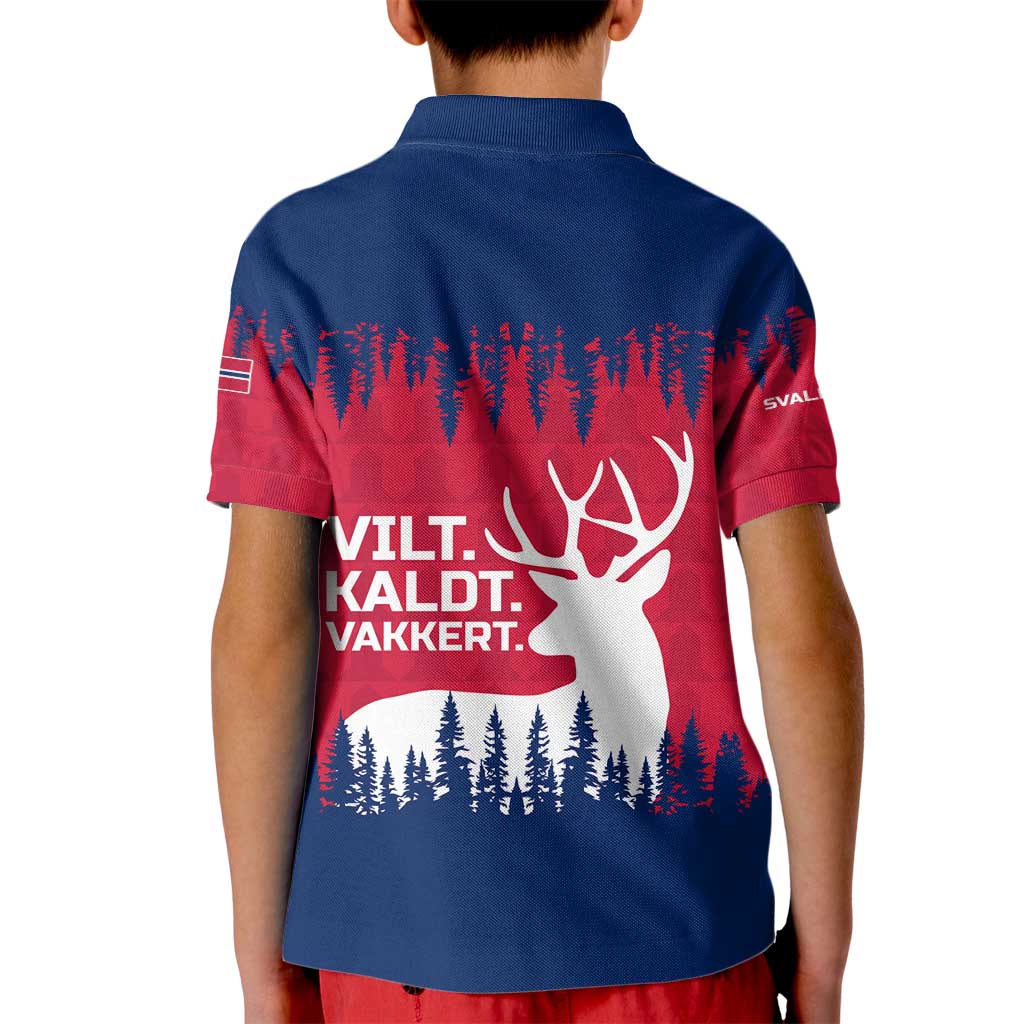 Norway Svalbard Kid Polo Shirt with Reindeer Silhouette Forest and Norwegian Flag - Wonder Print Shop