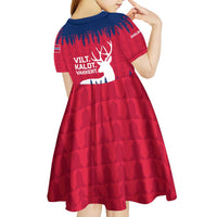 Norway Svalbard Kid Short Sleeve Dress with Reindeer Silhouette Forest and Norwegian Flag - Wonder Print Shop