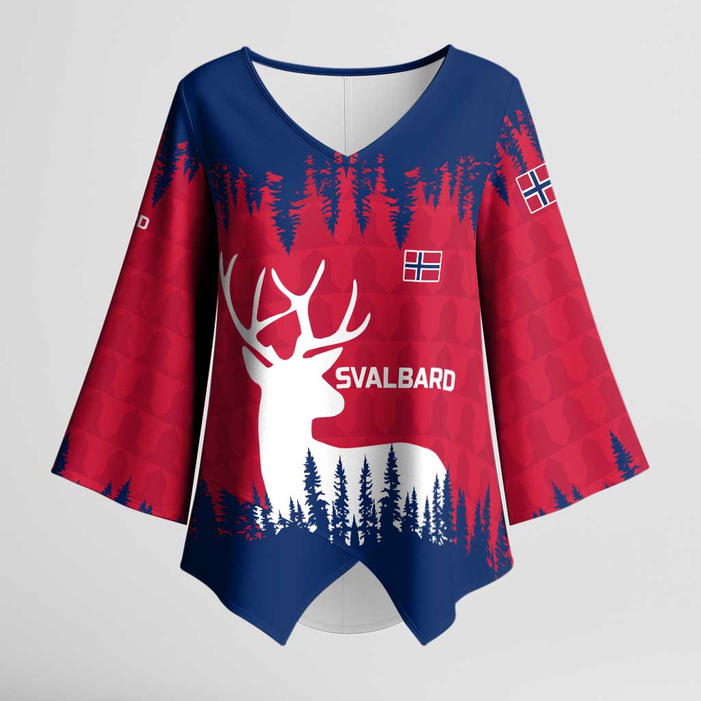 Norway Svalbard Kimono Sleeve Blouse with Reindeer Silhouette Forest and Norwegian Flag - Wonder Print Shop