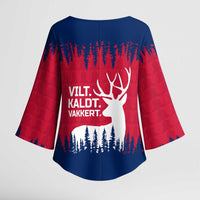 Norway Svalbard Kimono Sleeve Blouse with Reindeer Silhouette Forest and Norwegian Flag - Wonder Print Shop