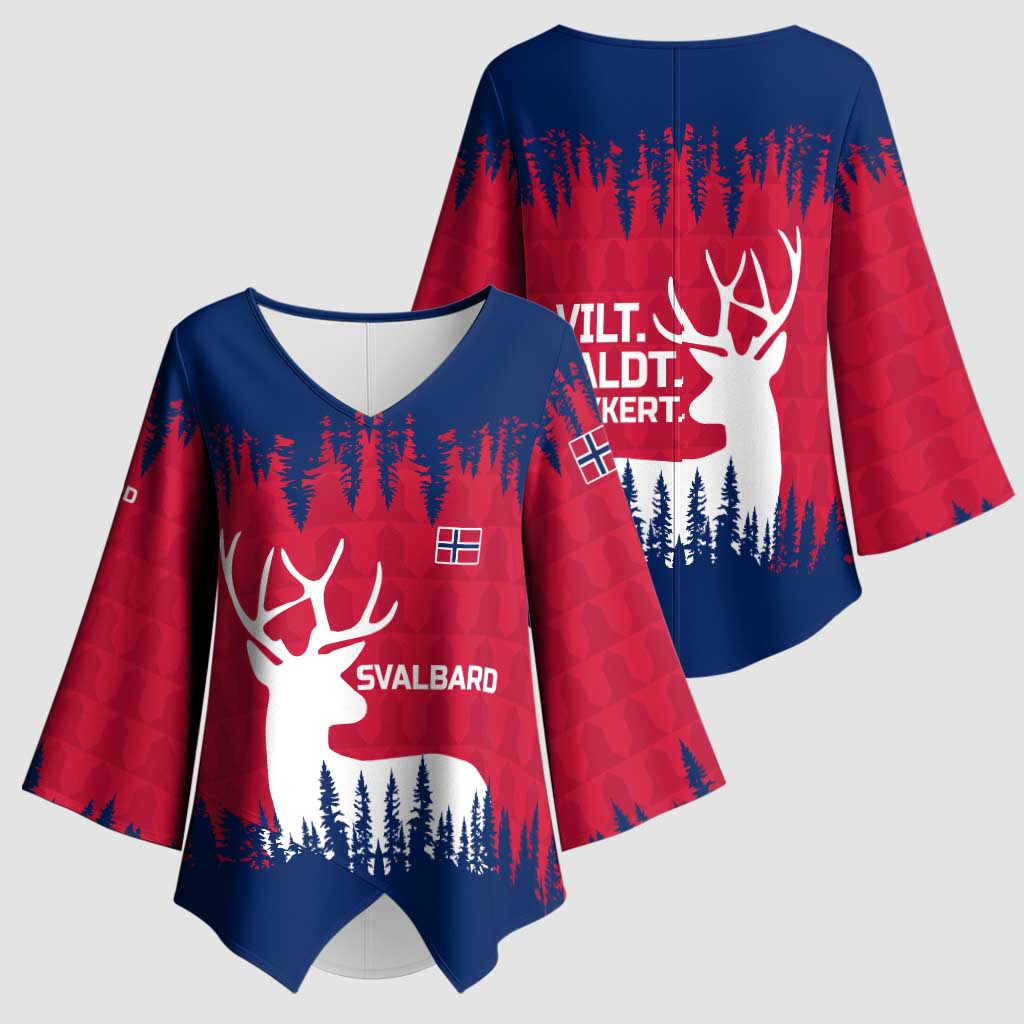 Norway Svalbard Kimono Sleeve Blouse with Reindeer Silhouette Forest and Norwegian Flag - Wonder Print Shop