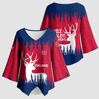 Norway Svalbard Kimono Sleeve Blouse with Reindeer Silhouette Forest and Norwegian Flag - Wonder Print Shop